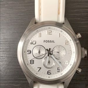 Fossil stainless steel watch w white watch band